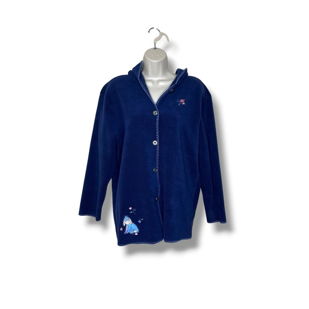 Vintage Disney Eeyore Fleece Cardigan Womens Medium Blue Button Front Embroidery